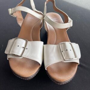 Dansko Cream and Brown Sandals with Modern Design